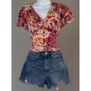 Paige Dani Leela Shorts Deconstructed Distressed Med Wash Blue Y2K Grunge Sz 25